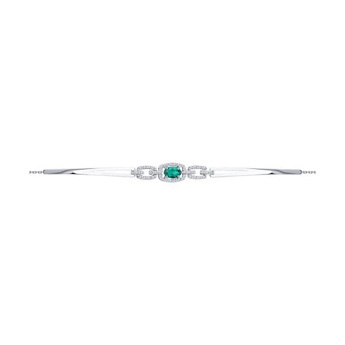 Браслет из белого золота с бриллиантом и изумрудом р. 17 SOKOLOV Diamonds
