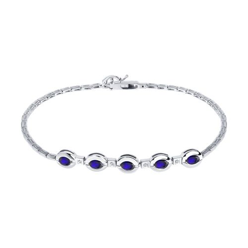 Браслет из белого золота с бриллиантом/сапфиром р. 18 SOKOLOV Diamonds