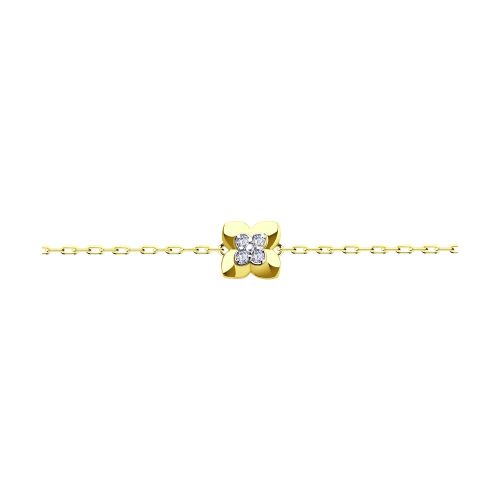 Браслет из желтого золота с фианитом р. 17 Diamant