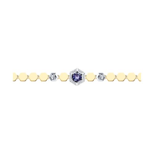 Браслет из комбинированного золота с бриллиантом/танзанитом р. 18 SOKOLOV Diamonds