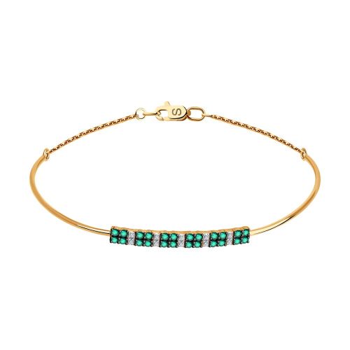 Браслет из красного золота с бриллиантом/изумрудом р. 17 SOKOLOV Diamonds