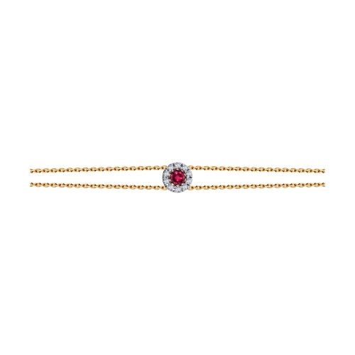 Браслет из красного золота с бриллиантом/рубином р. 17 SOKOLOV Diamonds