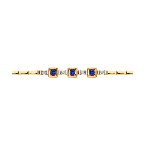 Браслет из красного золота с бриллиантом/сапфиром р. 18 SOKOLOV Diamonds
