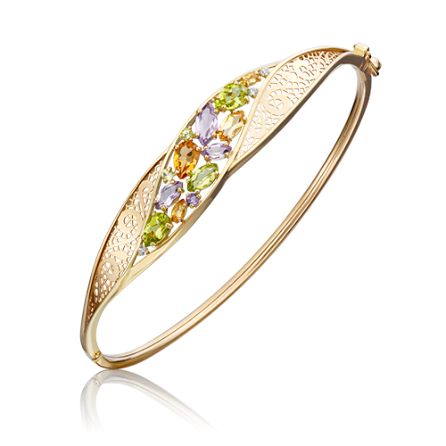 Браслет из золота с аметистом/хризолитом р. 18,5 PLATINA jewelry