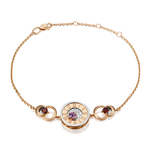 Браслет из золота с гранатом/аметистом р. 17 PLATINA jewelry