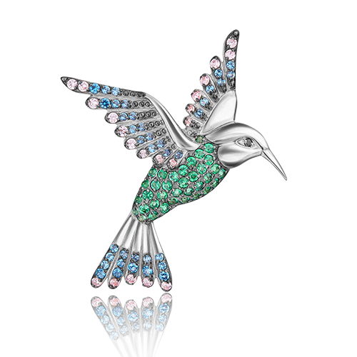 Брошь из белого золота с фианитом PLATINA jewelry