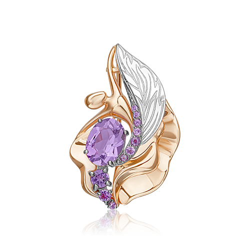 Брошь из белого золота/красного золота с аметистом PLATINA jewelry