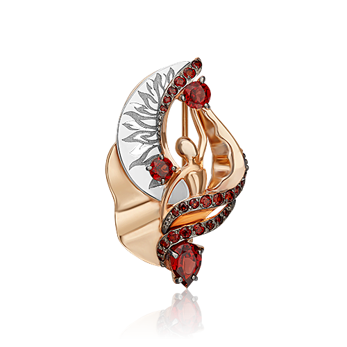 Брошь из белого золота/красного золота с гранатом PLATINA jewelry