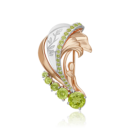Брошь из белого золота/красного золота с хризолитом PLATINA jewelry