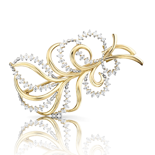 Брошь из желтого золота с фианитом PLATINA jewelry