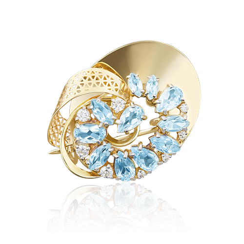 Брошь из желтого золота с фианитом/топазом PLATINA jewelry