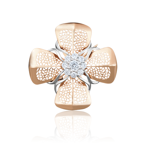 Брошь из комбинированного золота с фианитом PLATINA jewelry