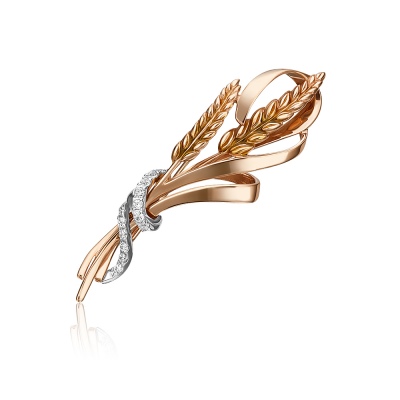 Брошь из комбинированного золота с фианитом/эмалью PLATINA jewelry