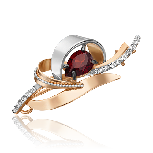 Брошь из комбинированного золота с гранатом/топазом PLATINA jewelry