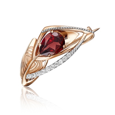 Брошь из комбинированного золота с топазом/гранатом PLATINA jewelry