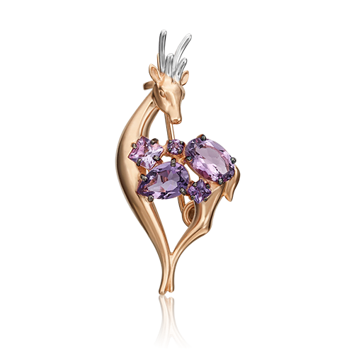 Брошь из красного золота с аметистом PLATINA jewelry