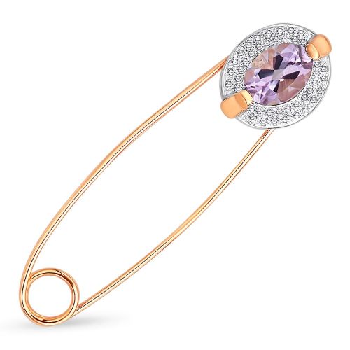 Брошь из красного золота с аметистом/фианитом 585Gold