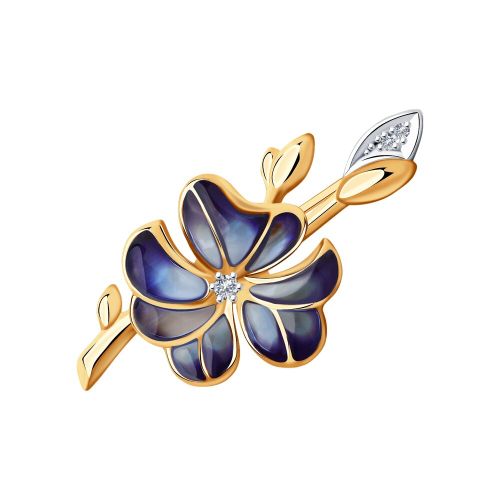 Брошь из красного золота с бриллиантом/эмалью SOKOLOV Diamonds