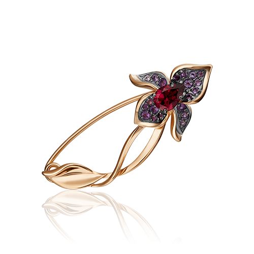 Брошь из красного золота с гранатом/аметистом PLATINA jewelry