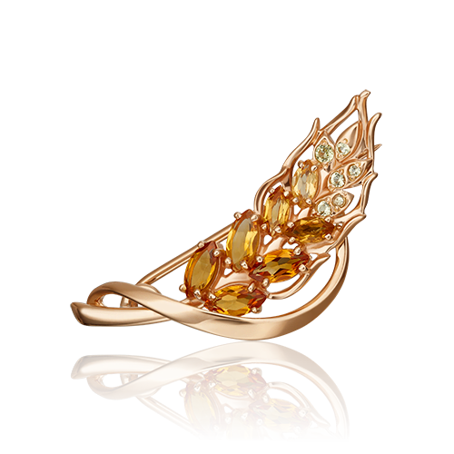 Брошь из красного золота с хризолитом/цитрином PLATINA jewelry