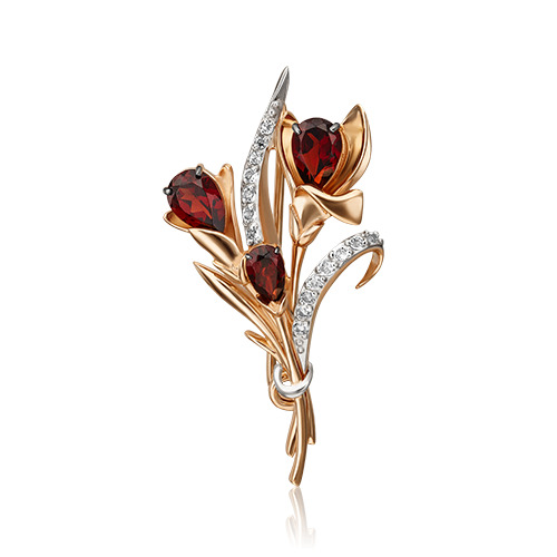 Брошь из красного золота с топазом/гранатом PLATINA jewelry