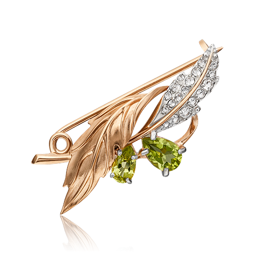 Брошь из красного золота с топазом/хризолитом PLATINA jewelry