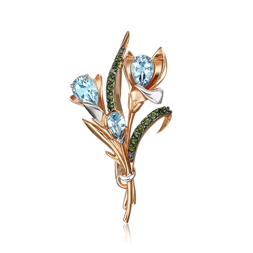 Брошь из красного золота с топазом/хромдиопсидом PLATINA jewelry