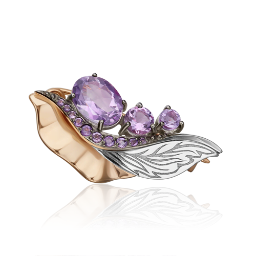 Брошь из красного золота/белого золота с аметистом PLATINA jewelry