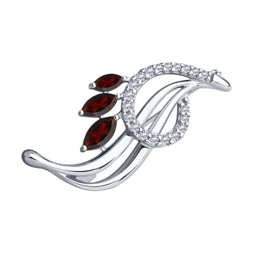Брошь из серебра с гранатом/фианитом Diamant