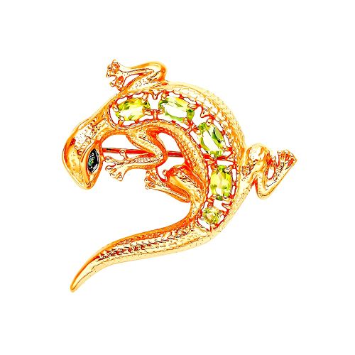 Брошь из серебра с хризолитом 585Gold