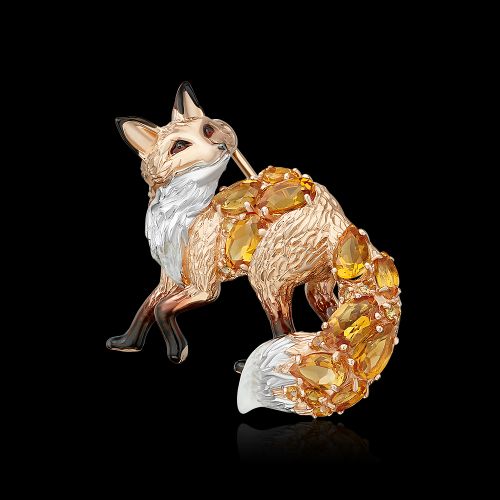 Брошь из золота с цитрином PLATINA jewelry