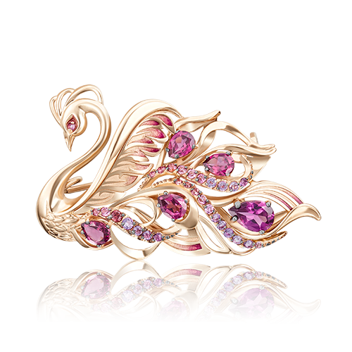 Брошь из золота с гранатом/аметистом/эмалью PLATINA jewelry