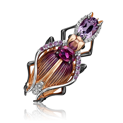 Брошь из золота с гранатом/аметистом/эмалью/топазом PLATINA jewelry
