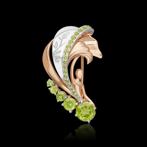 Брошь из золота с хризолитом PLATINA jewelry