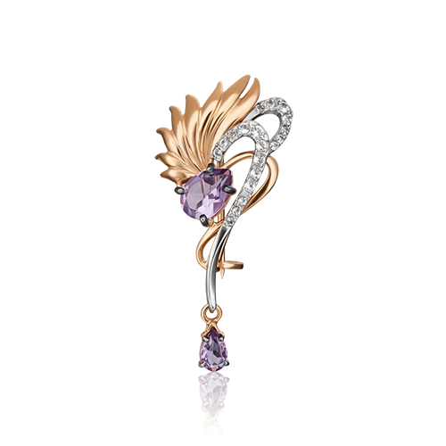 Брошь из золота с топазом/аметистом PLATINA jewelry