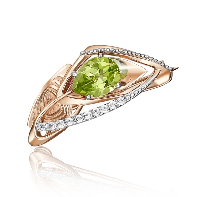 Брошь из золота с топазом/хризолитом PLATINA jewelry