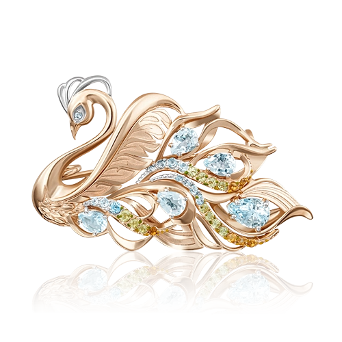 Брошь из золота с топазом/хризолитом/цитрином PLATINA jewelry