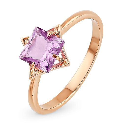 Кольцо женское из красного золота с аметистом 585Gold