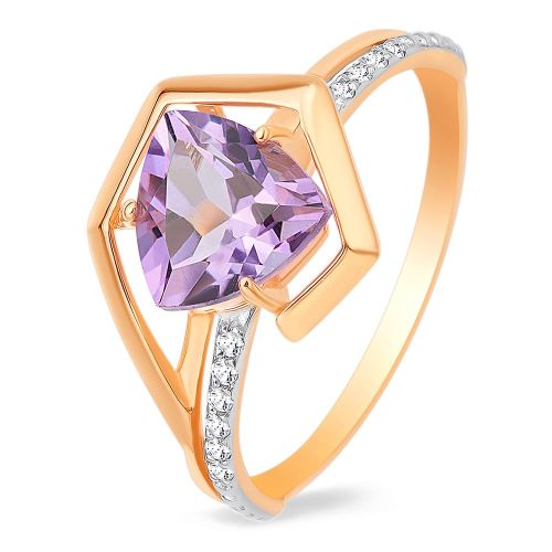 Кольцо женское из красного золота с аметистом, фианитом 585Gold