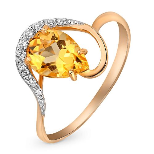 Кольцо женское из красного золота с цитрином, фианитом 585Gold