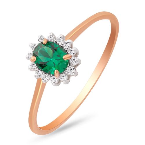 Кольцо женское из красного золота с изумрудом, бриллиантом 585Gold