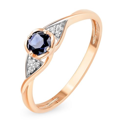 Кольцо женское из красного золота с сапфиром, фианитом 585Gold