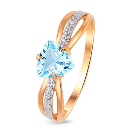 Кольцо женское из красного золота с топазом, фианитом 585Gold