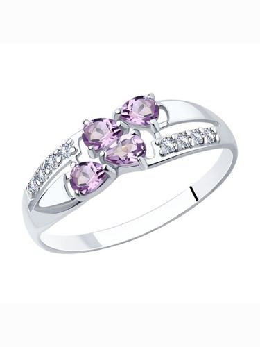 Кольцо женское из серебра с аметистом, фианитом 585Gold