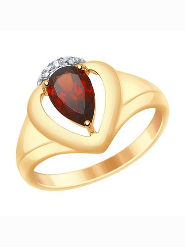 Кольцо женское из серебра с гранатом, фианитом 585Gold
