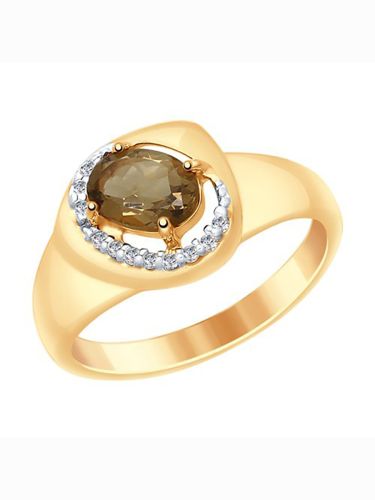 Кольцо женское из серебра с раухтопазом, фианитом 585Gold