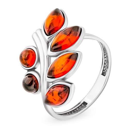 Кольцо женское из серебра с янтарем 585Gold