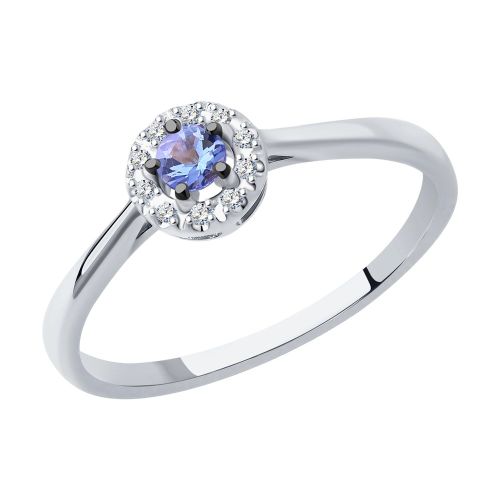 Кольцо из белого золота с бриллиантами и танзанитом р.15.5 SOKOLOV Diamonds