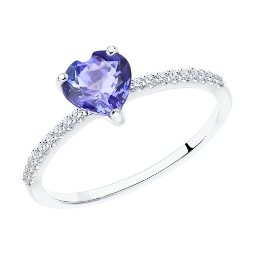 Кольцо из белого золота с бриллиантом и танзанитом р. 16 SOKOLOV Diamonds
