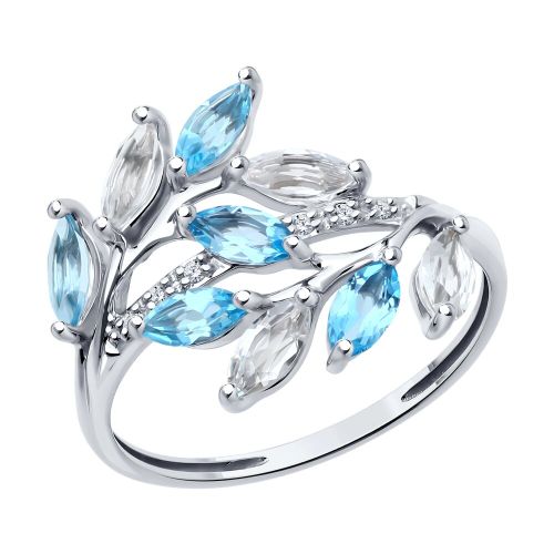 Кольцо из белого золота с бриллиантом и топазом р. 17 SOKOLOV Diamonds